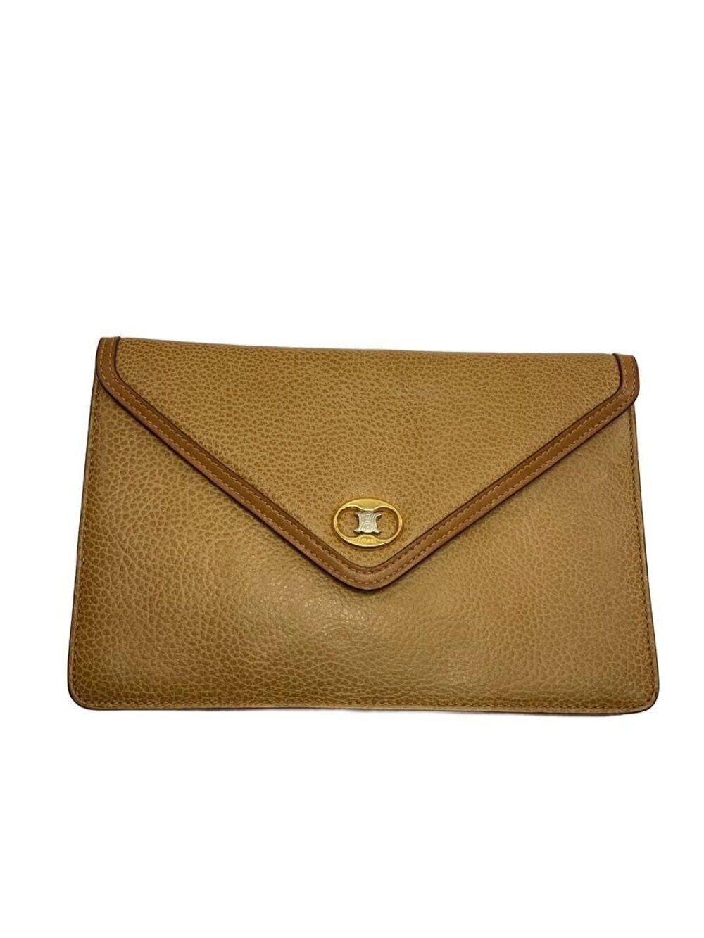 Celine Clutch Bag Leather Camel Brown